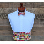 Red & Yellow Madras Patchwork Plaid Cummerbund & Bow Tie